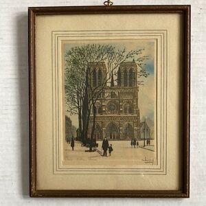 Vintage Color Drawing of Notre-Dame, Paris, Lacey Signed, Matted and Framed